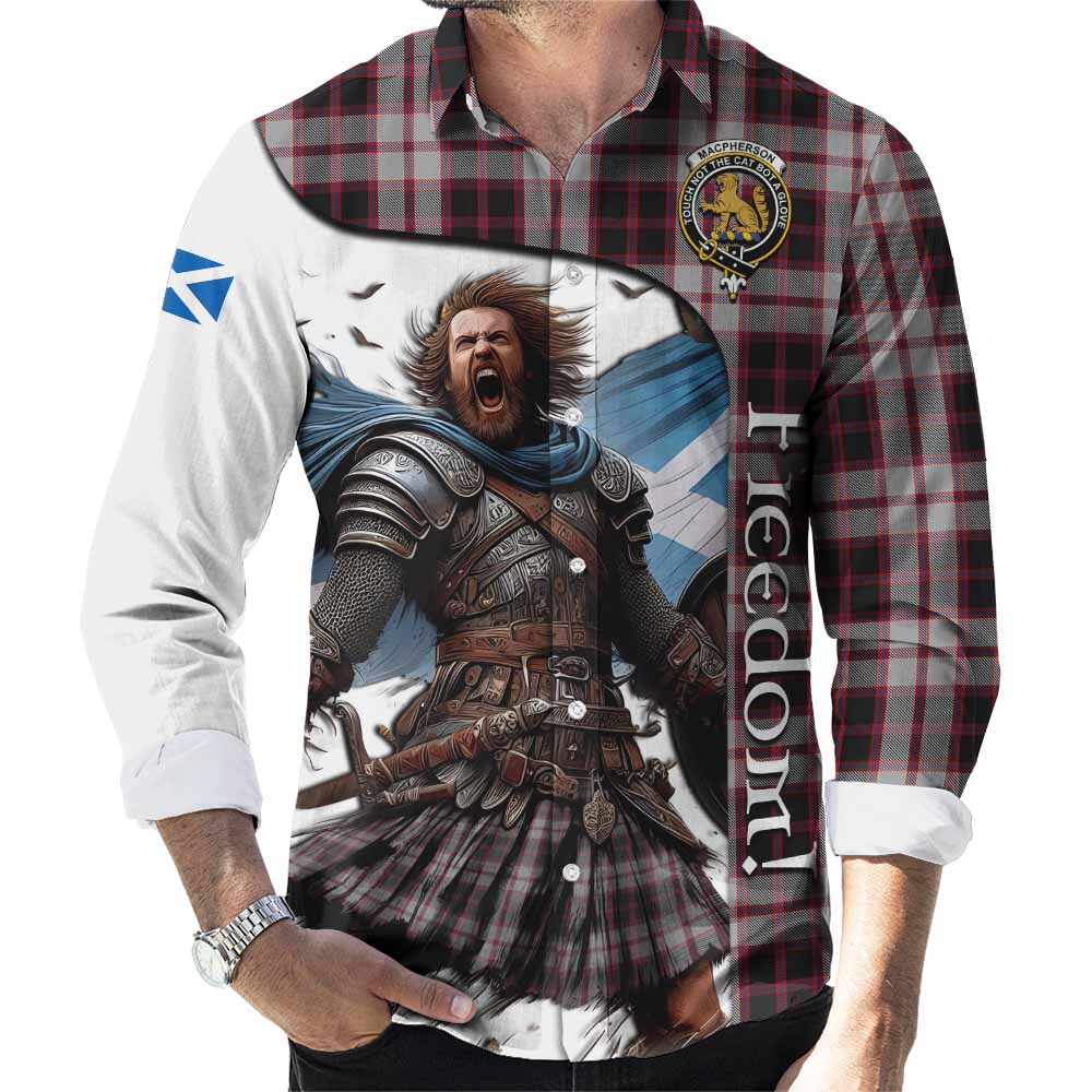 Tartan Vibes Clothing MacPherson (McPherson) Crest Tartan Long Sleeve Button Shirt Inspired by the Freedom of Scottish Warrior