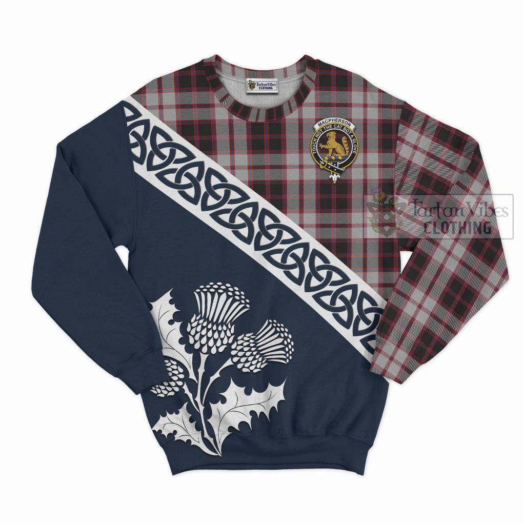 Tartan Vibes Clothing MacPherson (McPherson) Tartan Sweatshirt Featuring Thistle and Scotland Map