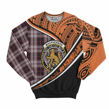 MacPherson (McPherson) Crest Tartan Sweatshirt with Polynesian Vibes Style - Orange Version