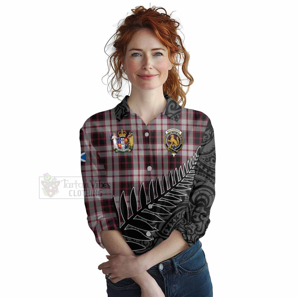 Tartan Vibes Clothing MacPherson (McPherson) Crest Tartan Women's Casual Shirt with New Zealand Silver Fern Half Style