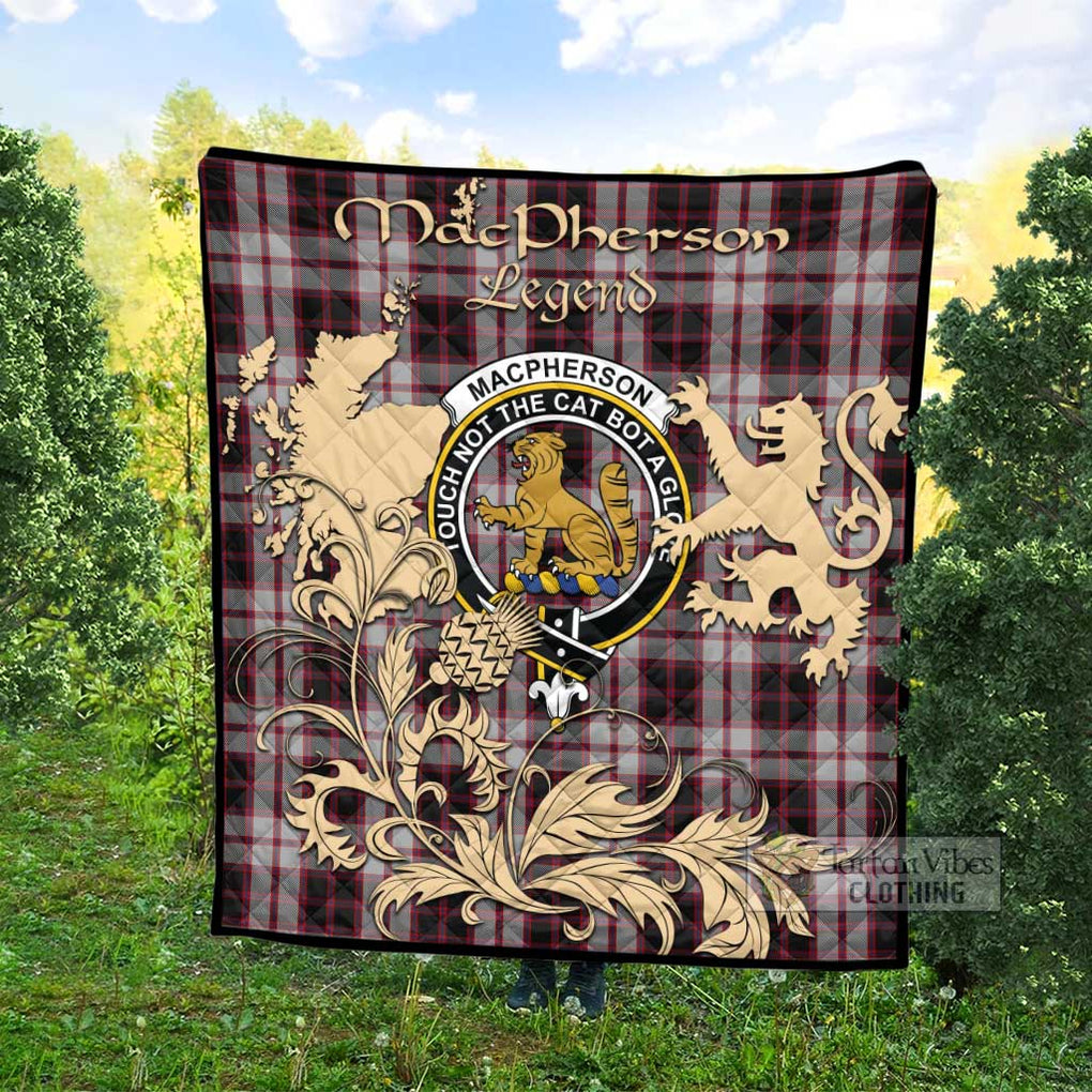 Tartan Vibes Clothing MacPherson (McPherson) Tartan Quilt with Family Crest and Scottish Symbol Style