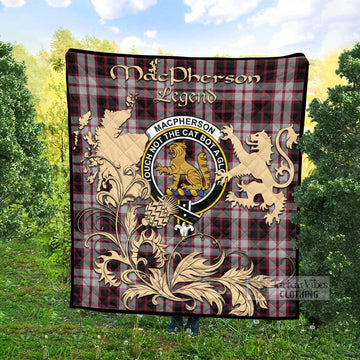 MacPherson (McPherson) Tartan Quilt with Family Crest and Scottish Symbol Style