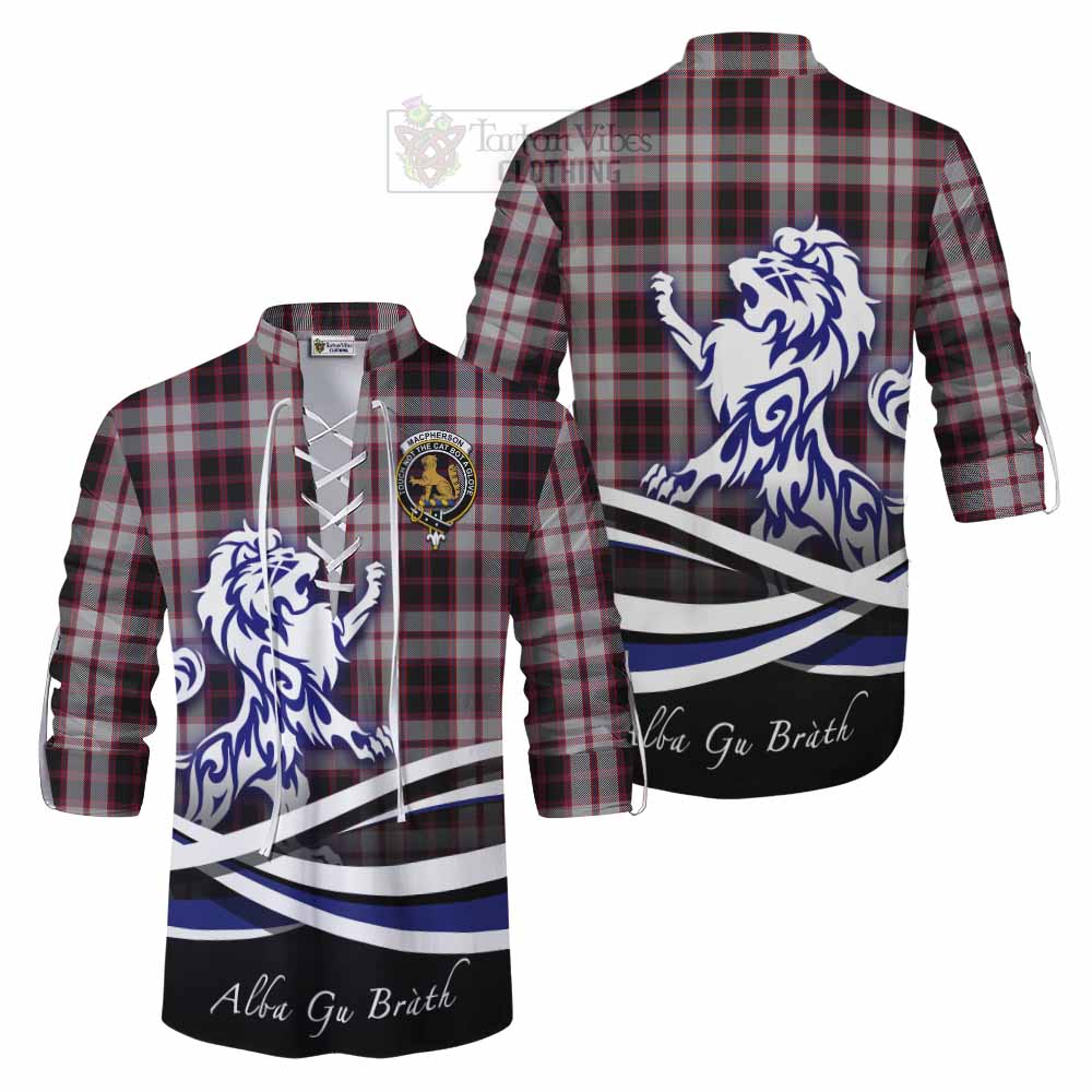 Tartan Vibes Clothing MacPherson (McPherson) Tartan Ghillie Kilt Shirt with Alba Gu Brath Regal Lion Emblem