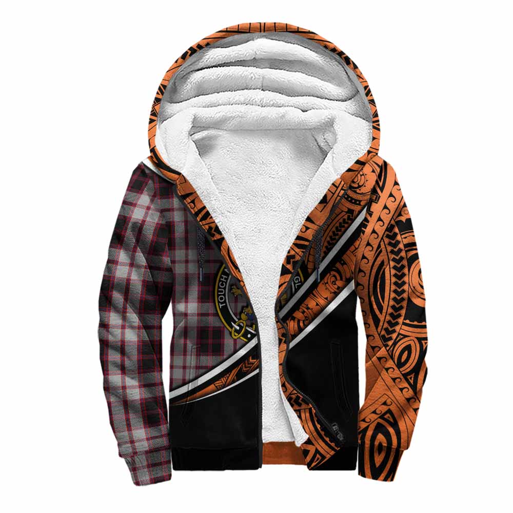 Tartan Vibes Clothing MacPherson (McPherson) Crest Tartan Sherpa Hoodie with Maori Tattoo Style - Orange Version