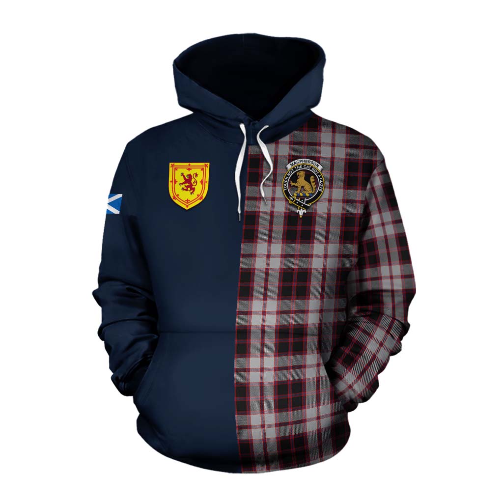 Tartan Vibes Clothing MacPherson (McPherson) Tartan Cotton Hoodie Alba with Scottish Lion Royal Arm Half Style