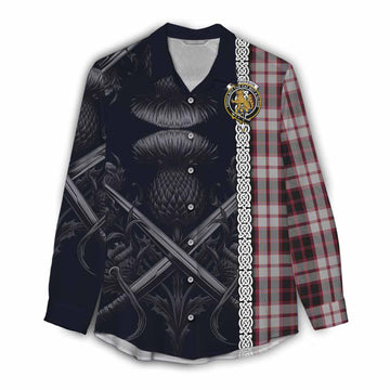 MacPherson (McPherson) Tartan Women's Casual Shirt with Family Crest Cross Sword Thistle Celtic Vibes