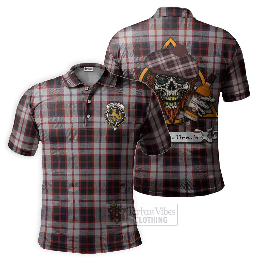 Tartan Vibes Clothing MacPherson (McPherson) Tartan Polo Shirt with Family Crest and Bearded Skull Holding Bottles of Whiskey