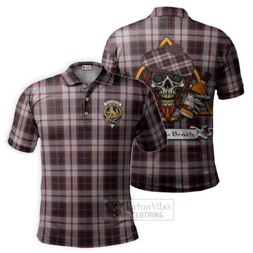 MacPherson (McPherson) Tartan Polo Shirt with Family Crest and Bearded Skull Holding Bottles of Whiskey