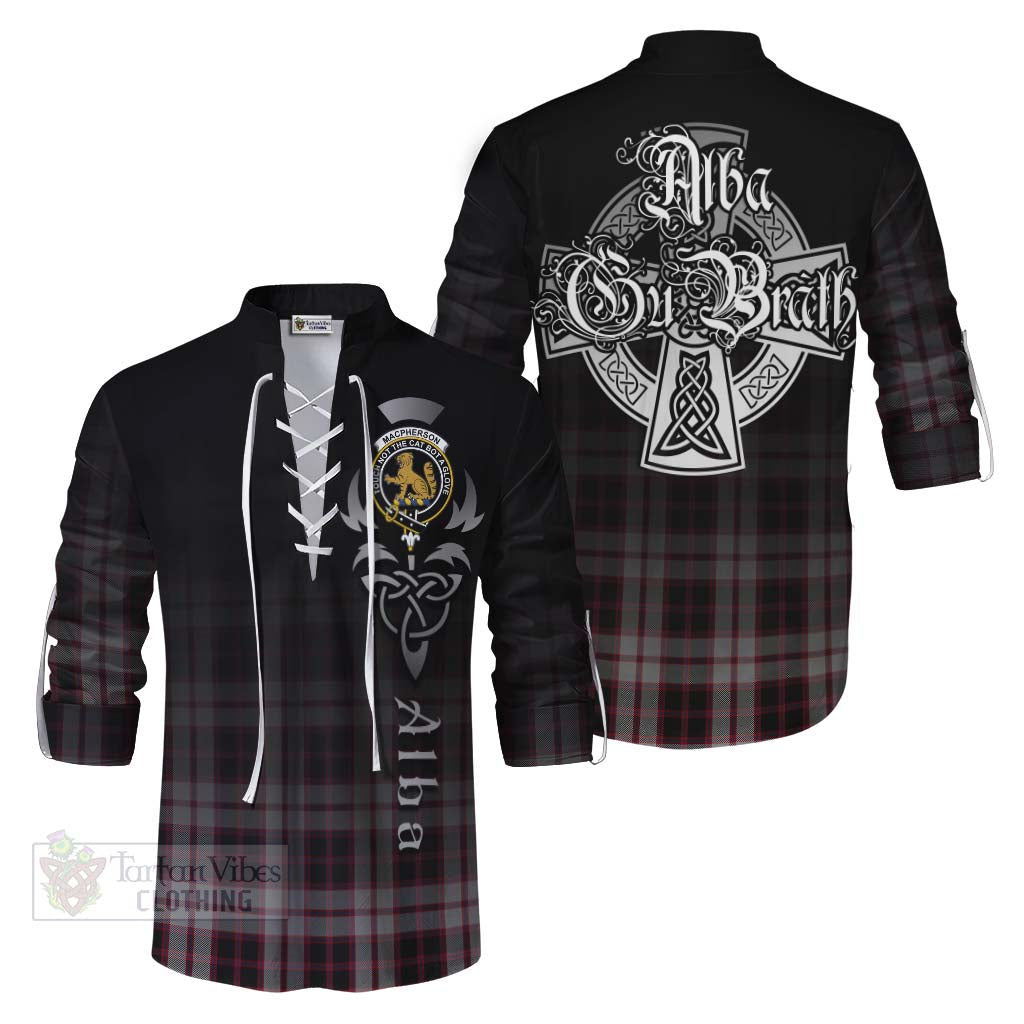 Tartan Vibes Clothing MacPherson (McPherson) Tartan Ghillie Kilt Shirt Featuring Alba Gu Brath Family Crest Celtic Inspired