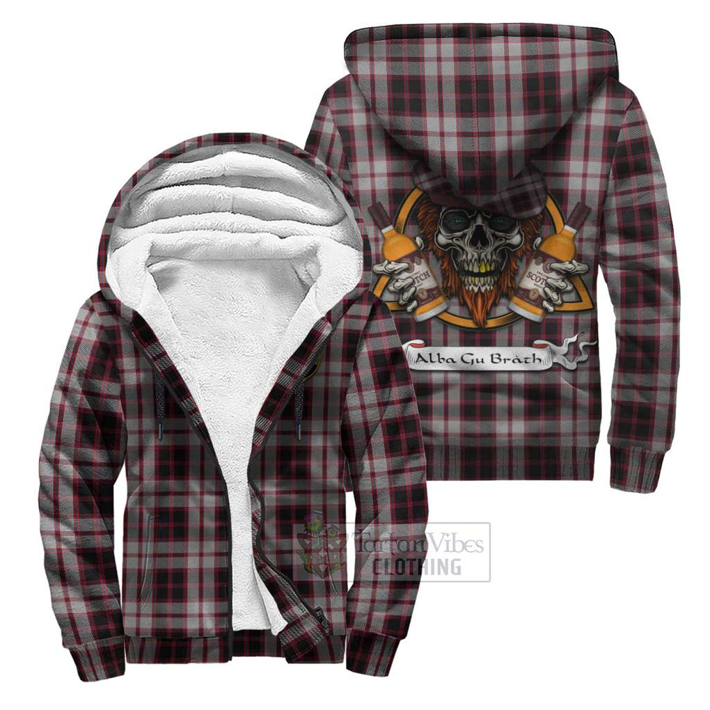 Tartan Vibes Clothing MacPherson (McPherson) Tartan Sherpa Hoodie with Family Crest and Bearded Skull Holding Bottles of Whiskey