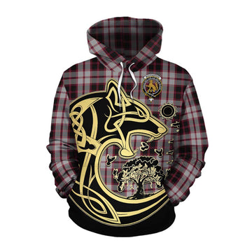 MacPherson (McPherson) Tartan Cotton Hoodie with Family Crest Celtic Wolf Style