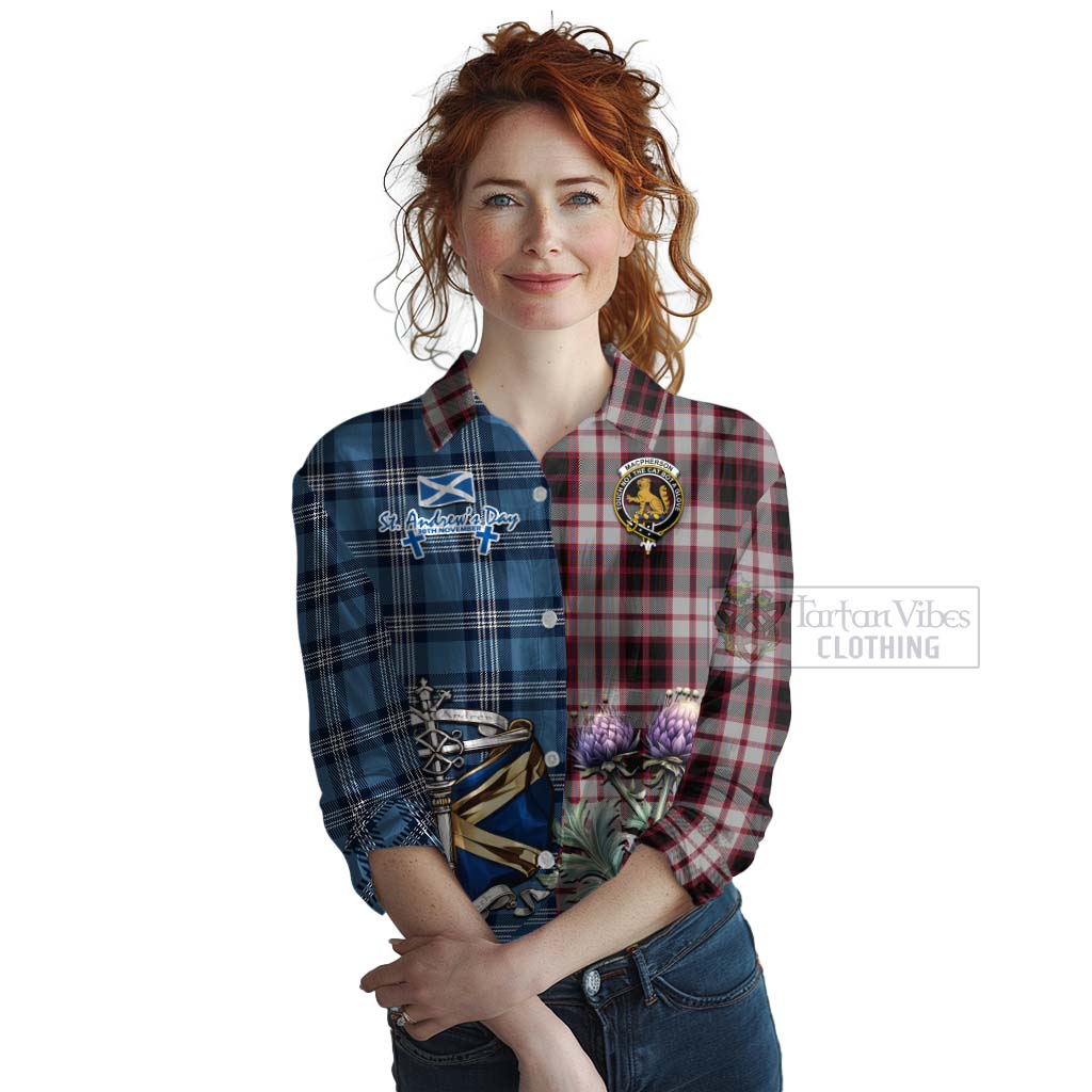 Tartan Vibes Clothing MacPherson (McPherson) Tartan Women's Casual Shirt Happy St. Andrew's Day Half Tartan Style