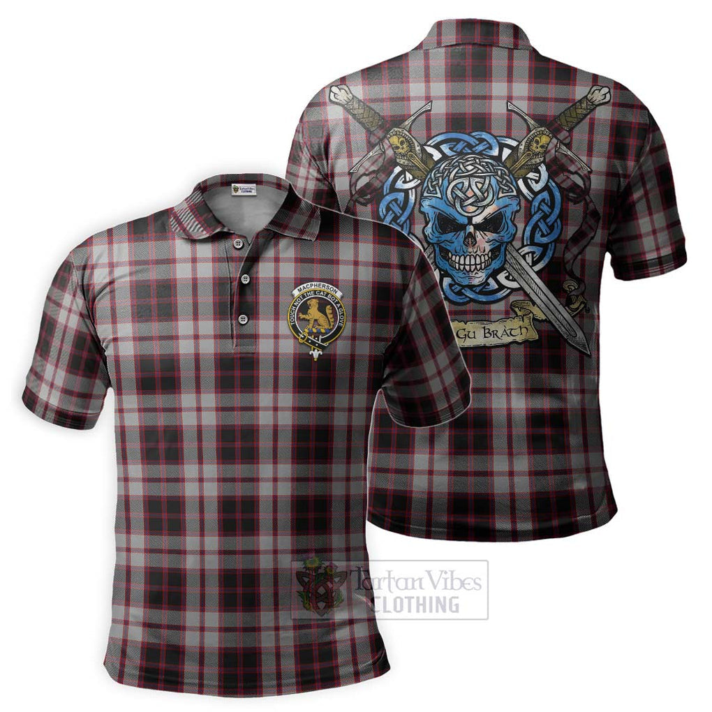 Tartan Vibes Clothing MacPherson (McPherson) Tartan Polo Shirt with Family Crest Celtic Skull Style