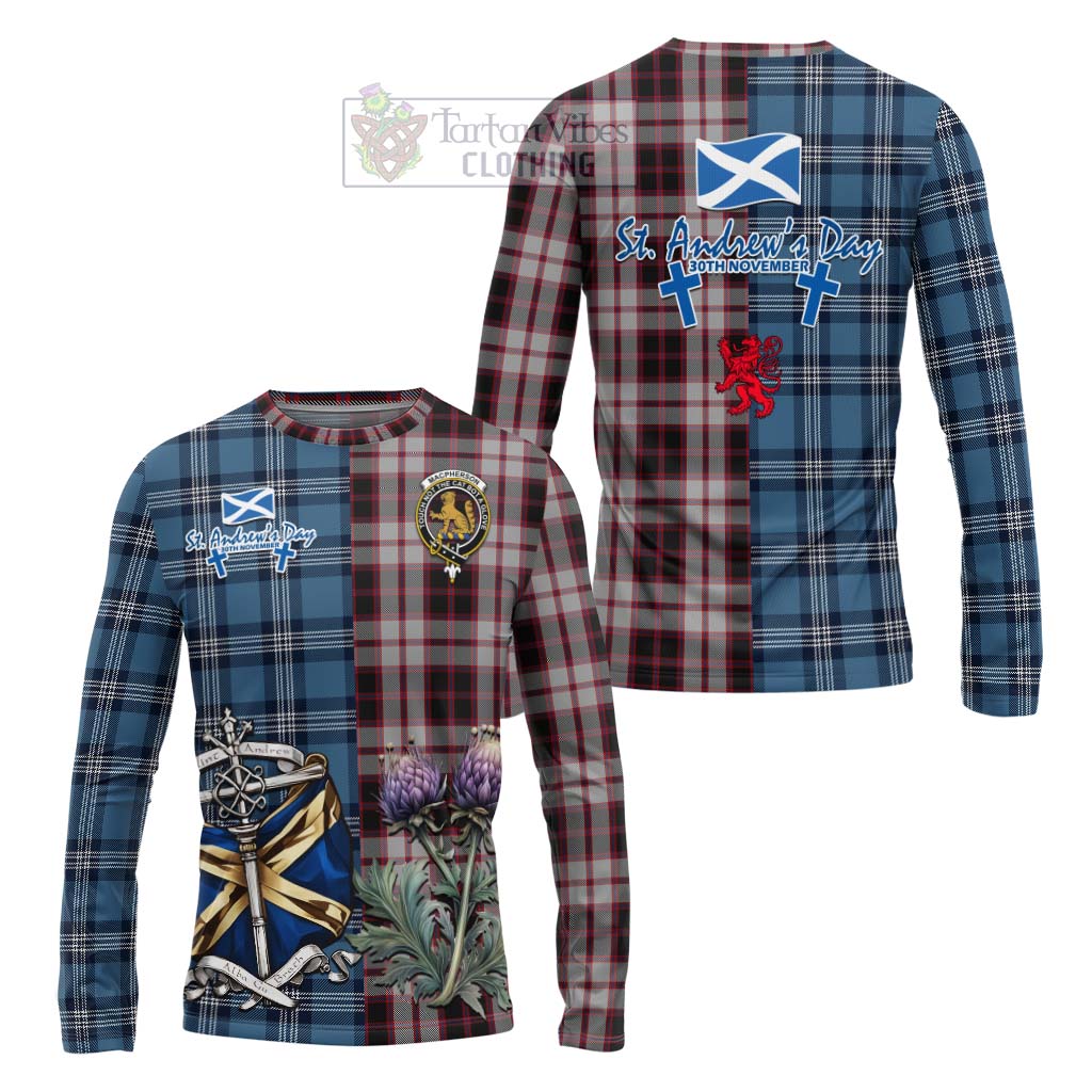 Tartan Vibes Clothing MacPherson (McPherson) Tartan Long Sleeve T-Shirt Happy St. Andrew's Day Half Tartan Style