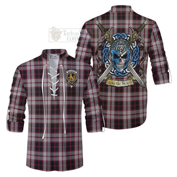 MacPherson (McPherson) Tartan Ghillie Kilt Shirt with Family Crest Celtic Skull Style