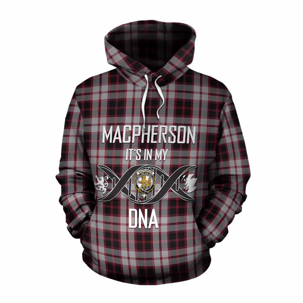 Tartan Vibes Clothing MacPherson (McPherson) Tartan Cotton Hoodie with Family Crest DNA In Me Style