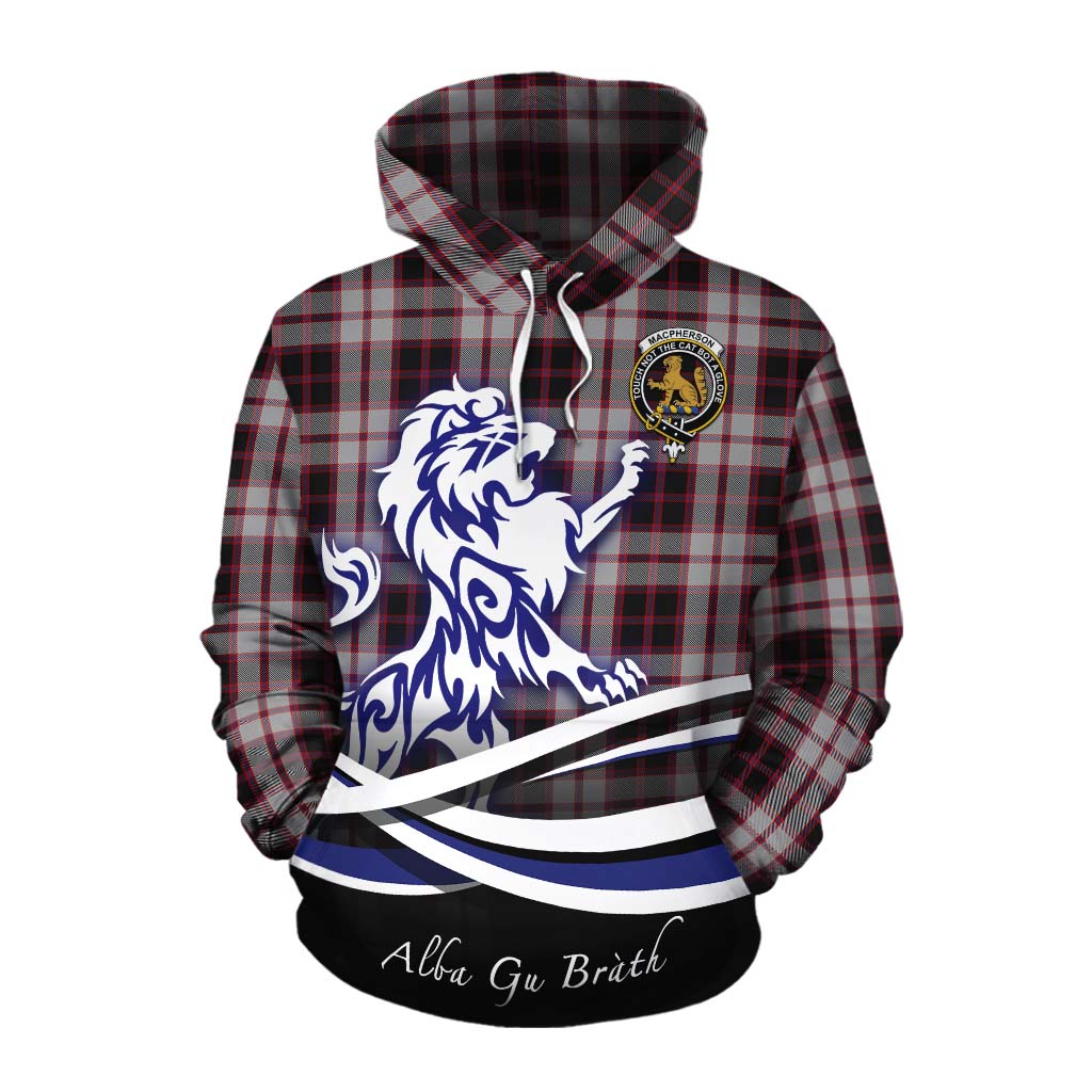 Tartan Vibes Clothing MacPherson (McPherson) Tartan Cotton Hoodie with Alba Gu Brath Regal Lion Emblem