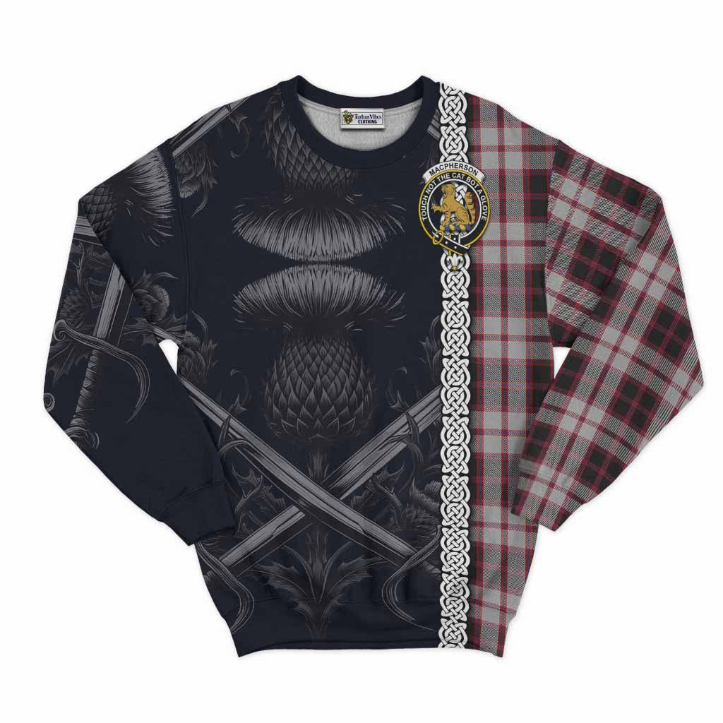 Tartan Vibes Clothing MacPherson (McPherson) Tartan Sweatshirt with Family Crest Cross Sword Thistle Celtic Vibes