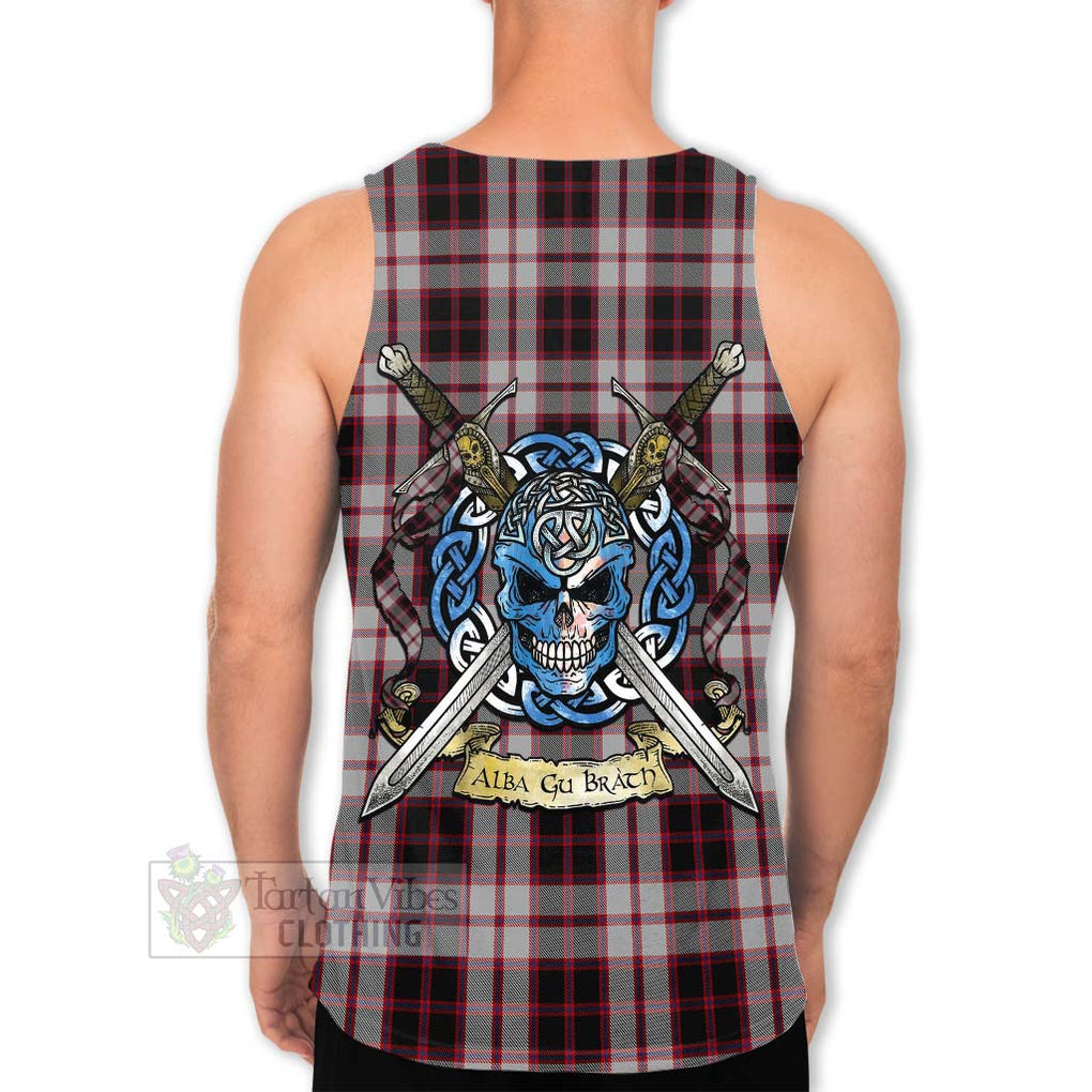 Tartan Vibes Clothing MacPherson (McPherson) Tartan Men's Tank Top with Family Crest Celtic Skull Style