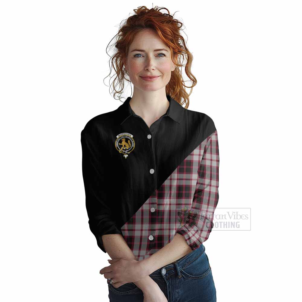 Tartan Vibes Clothing MacPherson (McPherson) Tartan Women's Casual Shirt with Family Crest and Military Logo Style