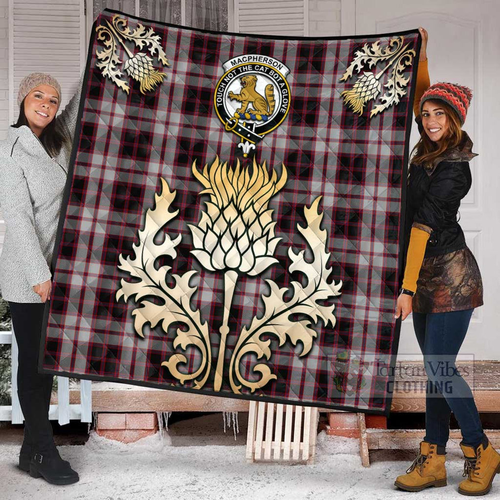 Tartan Vibes Clothing MacPherson (McPherson) Tartan Quilt with Family Crest and Golden Thistle Style