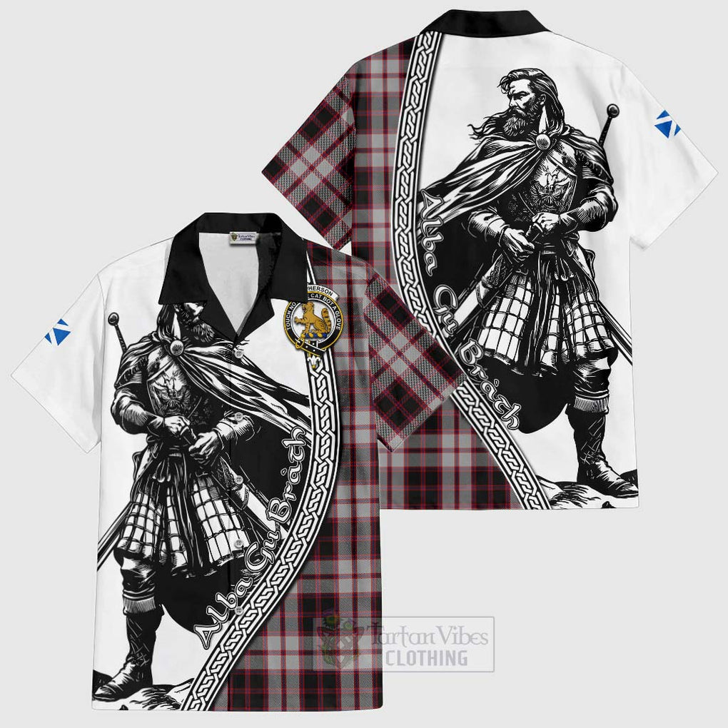 Tartan Vibes Clothing MacPherson (McPherson) Tartan Clan Crest Short Sleeve Button Shirt with Highlander Warrior Celtic Style