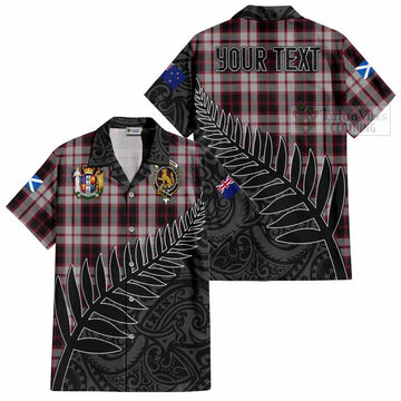 MacPherson (McPherson) Crest Tartan Short Sleeve Button Shirt with New Zealand Silver Fern Half Style