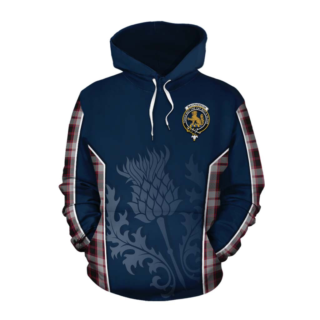 Tartan Vibes Clothing MacPherson (McPherson) Tartan Cotton Hoodie with Family Crest and Scottish Thistle Vibes Sport Style