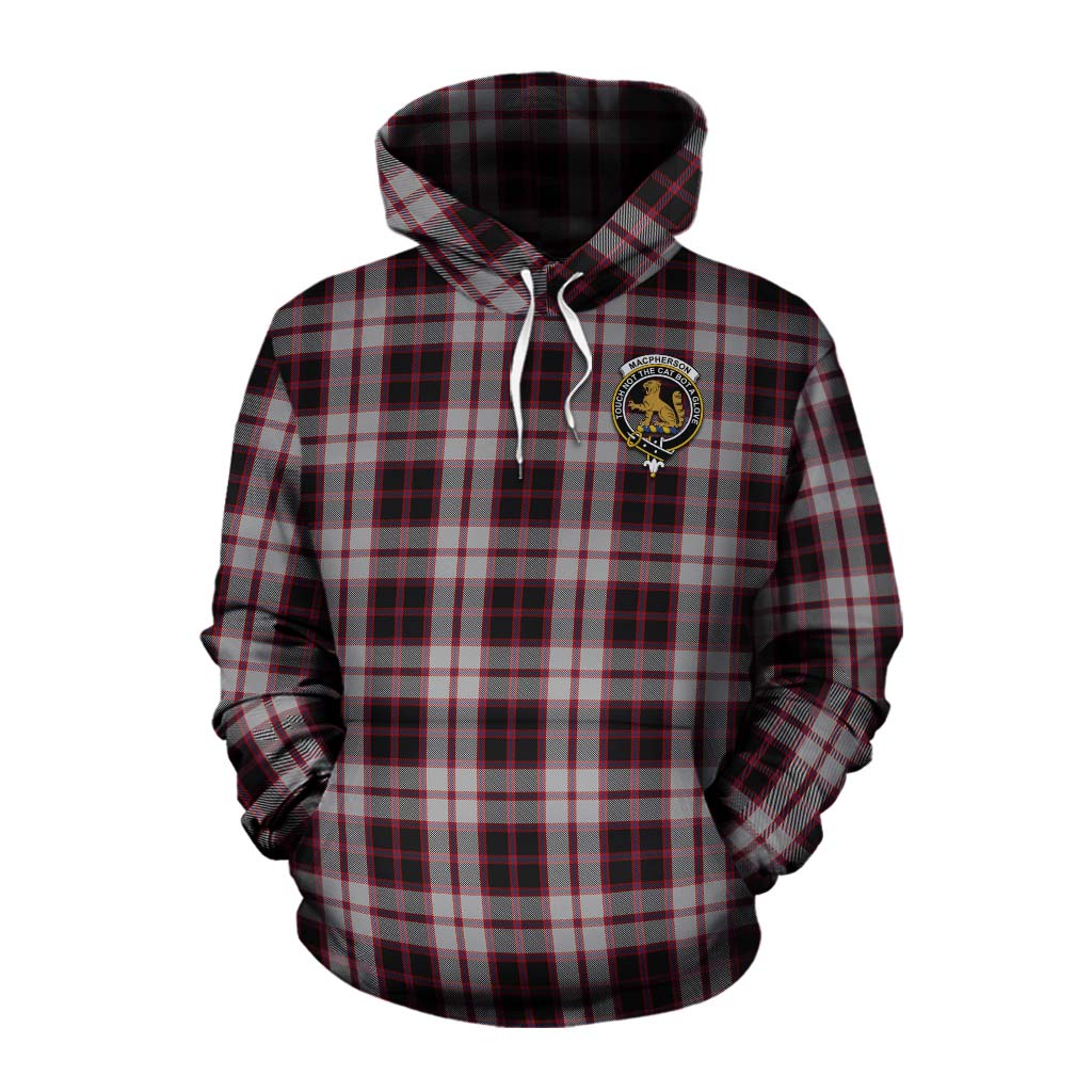 Tartan Vibes Clothing MacPherson (McPherson) Tartan Cotton Hoodie with Family Crest and Bearded Skull Holding Bottles of Whiskey