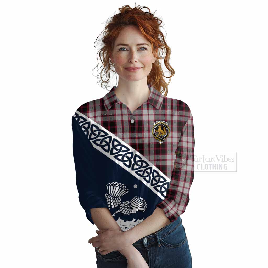 Tartan Vibes Clothing MacPherson (McPherson) Tartan Women's Casual Shirt Featuring Thistle and Scotland Map