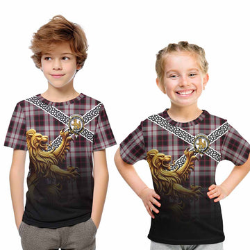 MacPherson (McPherson) Crest Tartan Kid T-Shirt with Golden Lion Emblem Celtic Style Youth XL Size14 - Tartan Vibes Clothing
