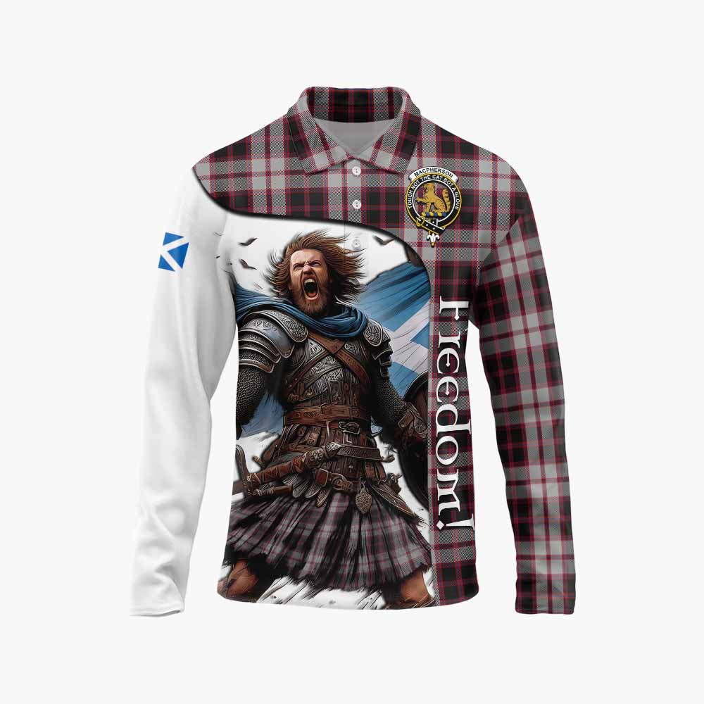 Tartan Vibes Clothing MacPherson (McPherson) Crest Tartan Long Sleeve Polo Shirt Inspired by the Freedom of Scottish Warrior