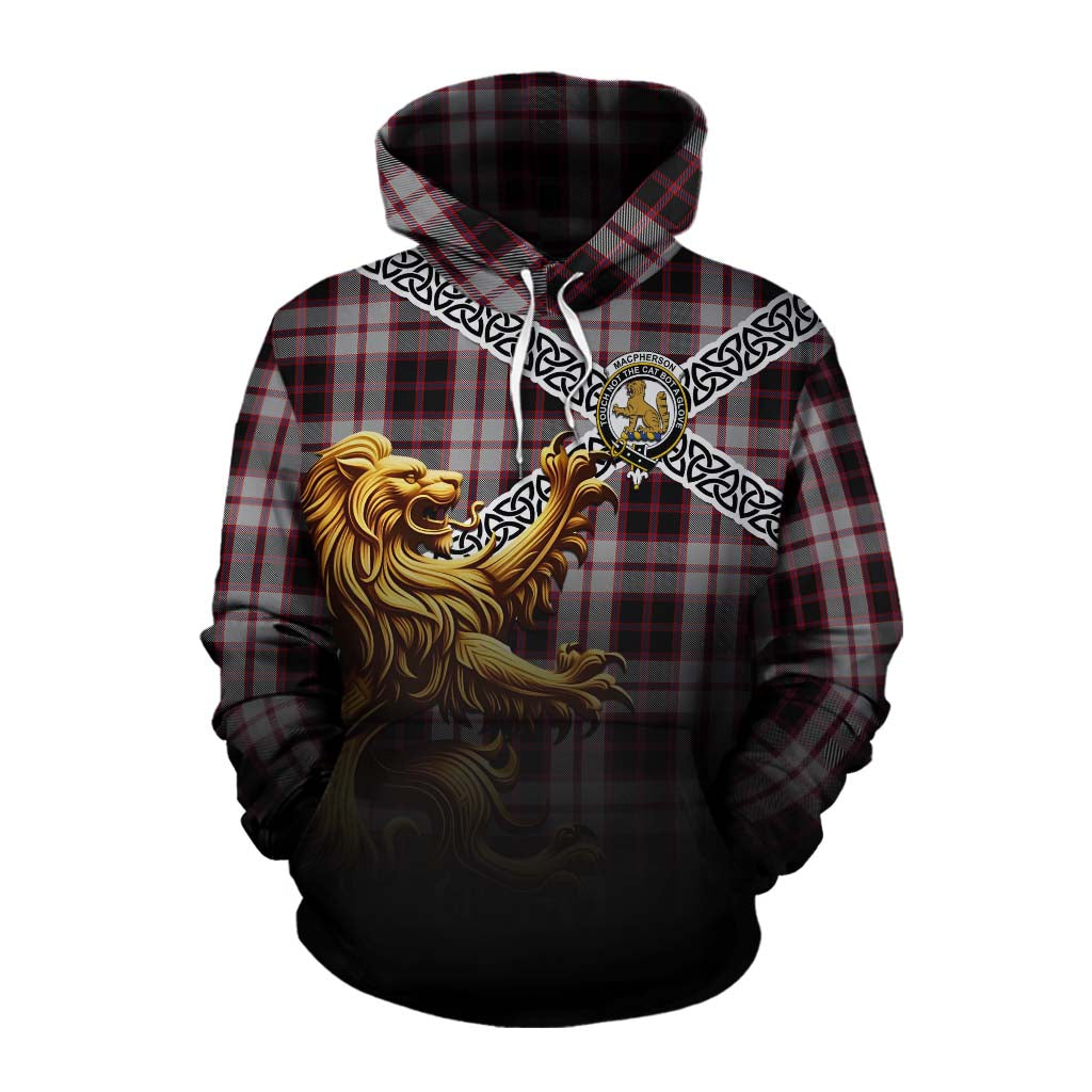 MacPherson (McPherson) Crest Tartan Cotton Hoodie with Golden Lion Emblem Celtic Style Pullover Hoodie XS - Tartan Vibes Clothing