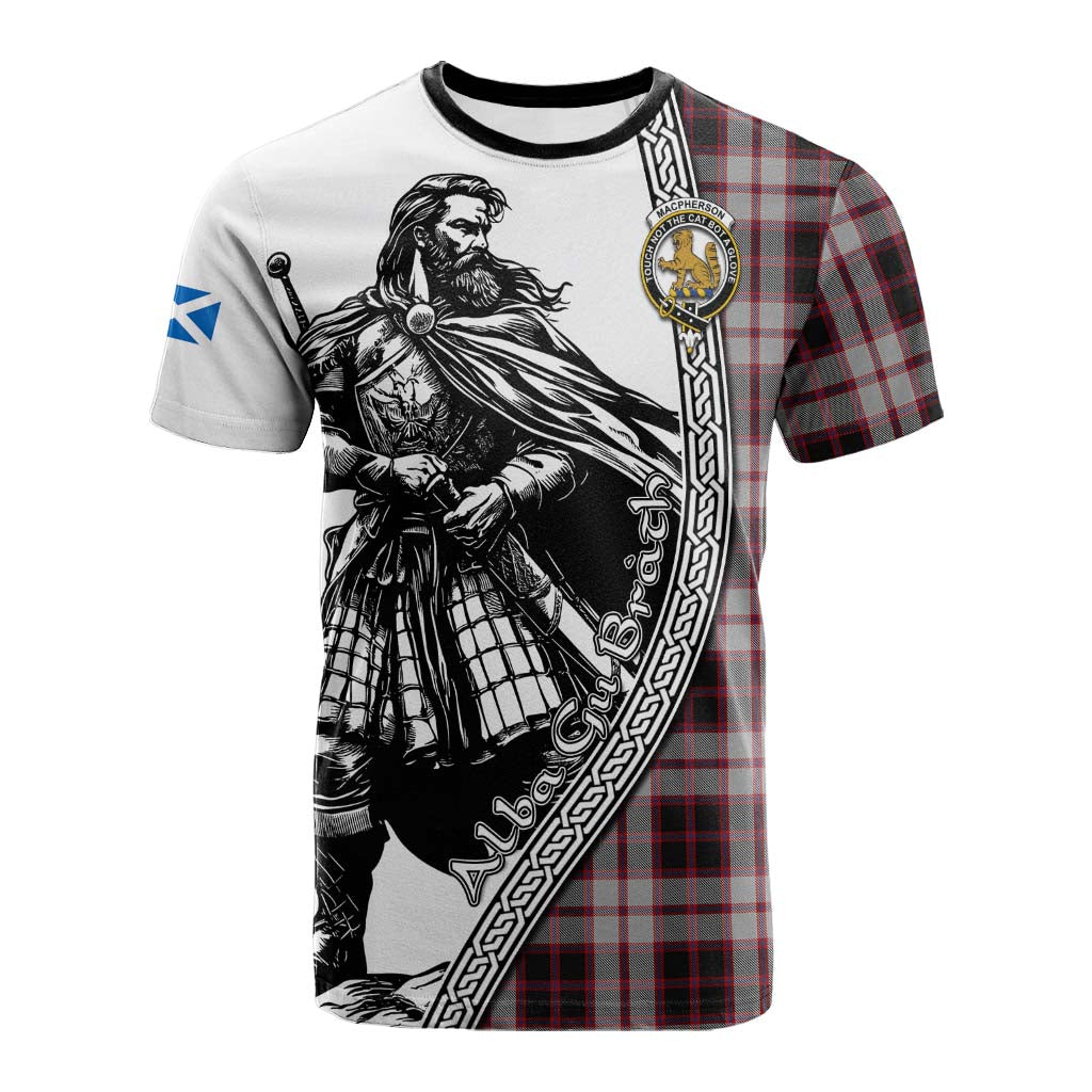 MacPherson (McPherson) Tartan Clan Crest Cotton T-shirt with Highlander Warrior Celtic Style