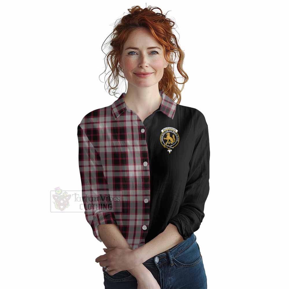 Tartan Vibes Clothing MacPherson (McPherson) Tartan Women's Casual Shirt with Family Crest and Half Of Me Style