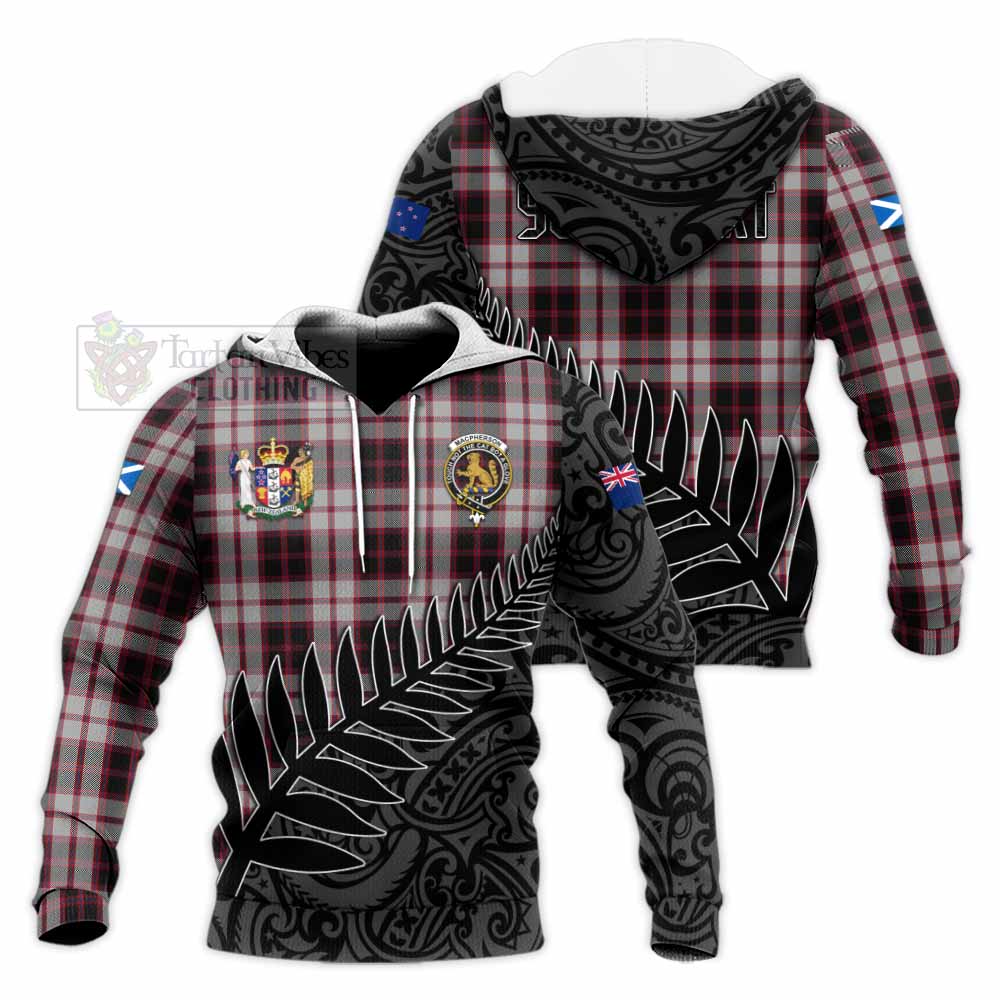 Tartan Vibes Clothing MacPherson (McPherson) Crest Tartan Knitted Hoodie with New Zealand Silver Fern Half Style