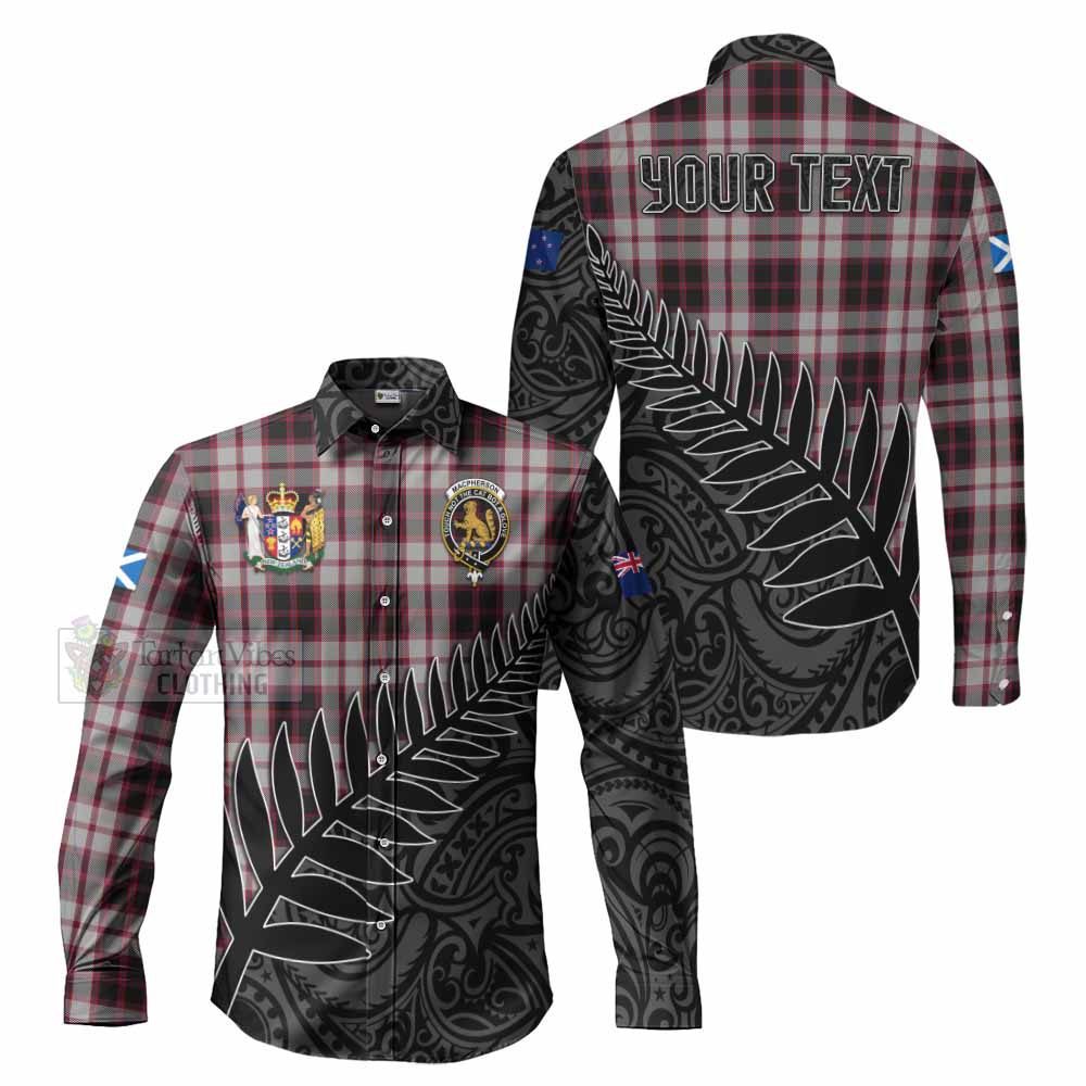 Tartan Vibes Clothing MacPherson (McPherson) Crest Tartan Long Sleeve Button Shirt with New Zealand Silver Fern Half Style