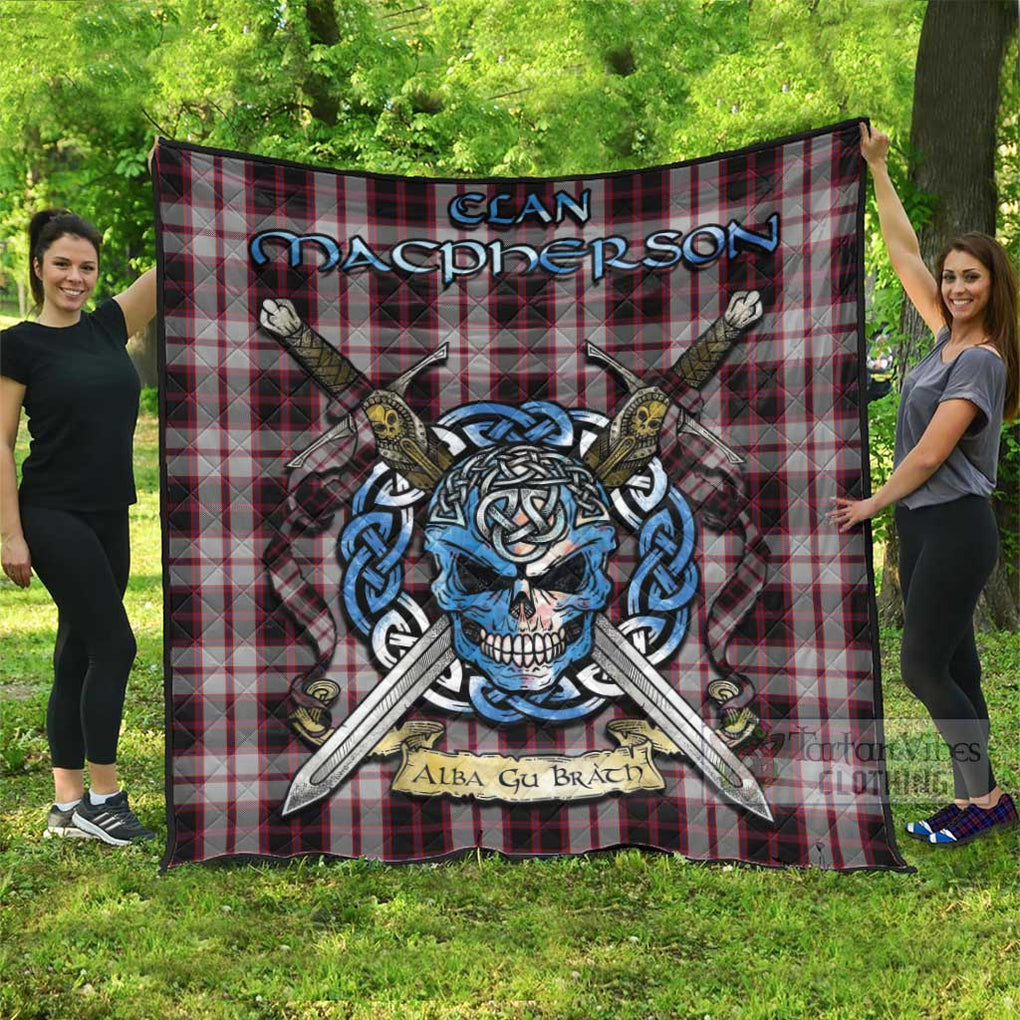 Tartan Vibes Clothing MacPherson (McPherson) Tartan Quilt with Celtic Skull Alba Gu Brath Style