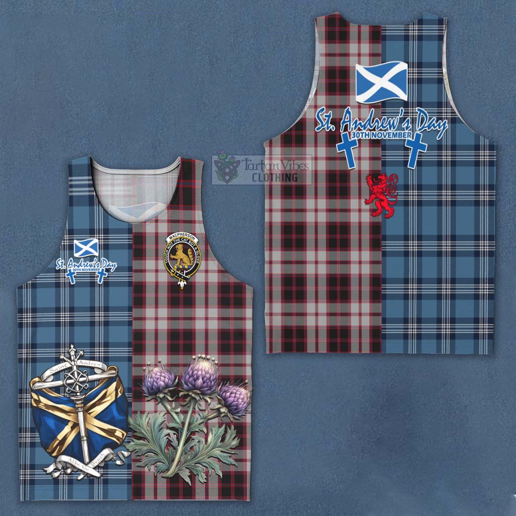 Tartan Vibes Clothing MacPherson (McPherson) Tartan Men's Tank Top Happy St. Andrew's Day Half Tartan Style