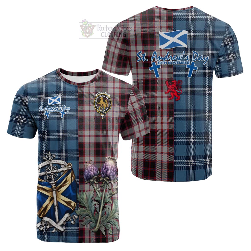 Tartan Vibes Clothing MacPherson (McPherson) Tartan Cotton T-shirt Happy St. Andrew's Day Half Tartan Style