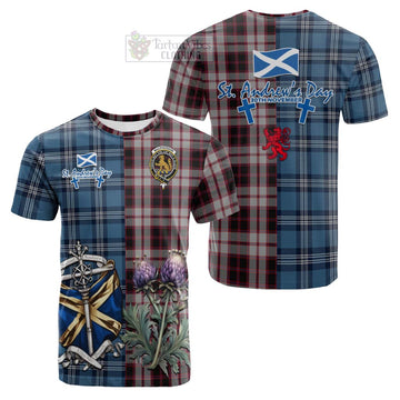 MacPherson (McPherson) Tartan Cotton T-shirt Happy St. Andrew's Day Half Tartan Style