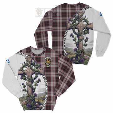 MacPherson (McPherson) Tartan Sweatshirt with Family Crest and St. Andrew's Cross Accented by Thistle Vines