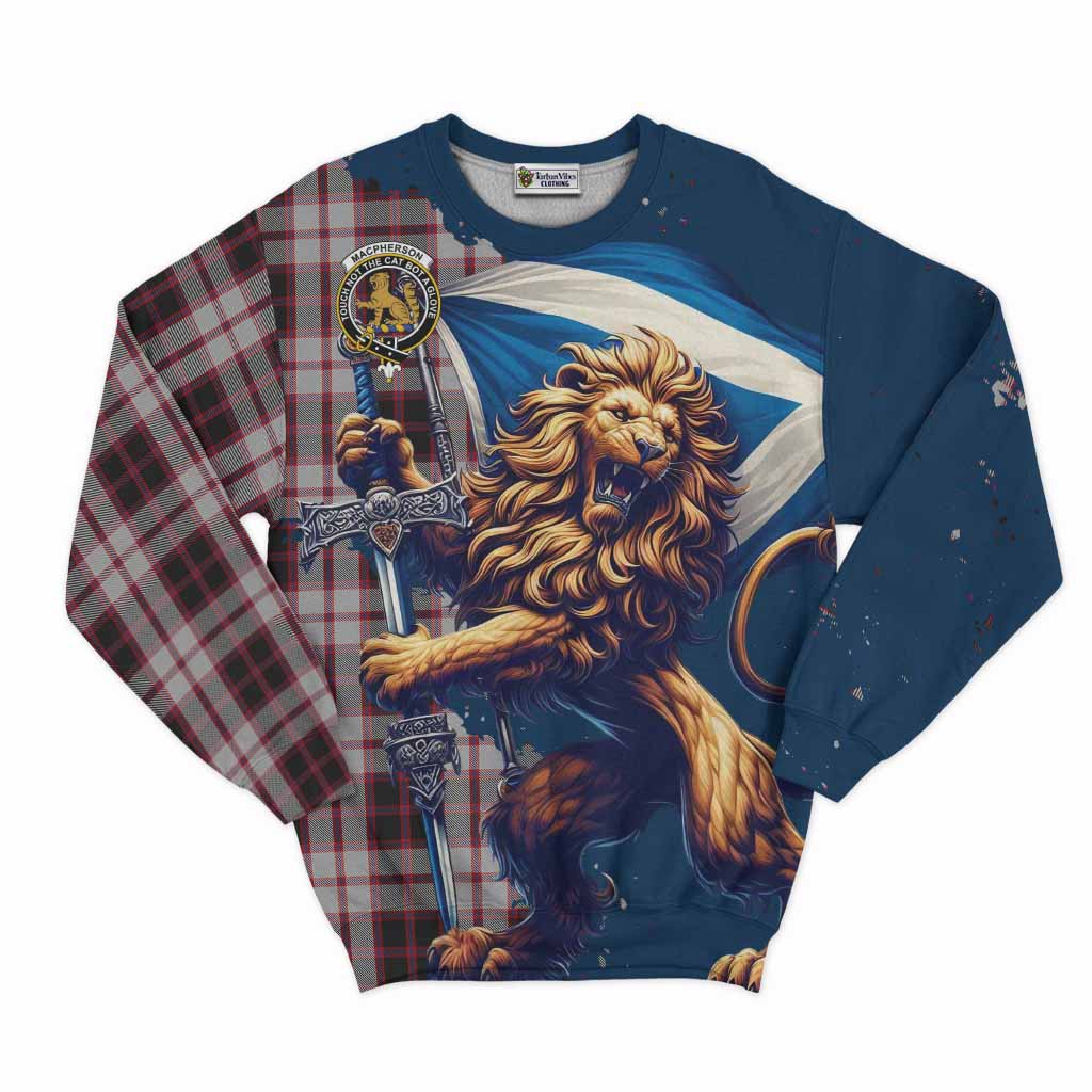 Tartan Vibes Clothing MacPherson (McPherson) Tartan Family Crest Sweatshirt with Scottish Majestic Lion