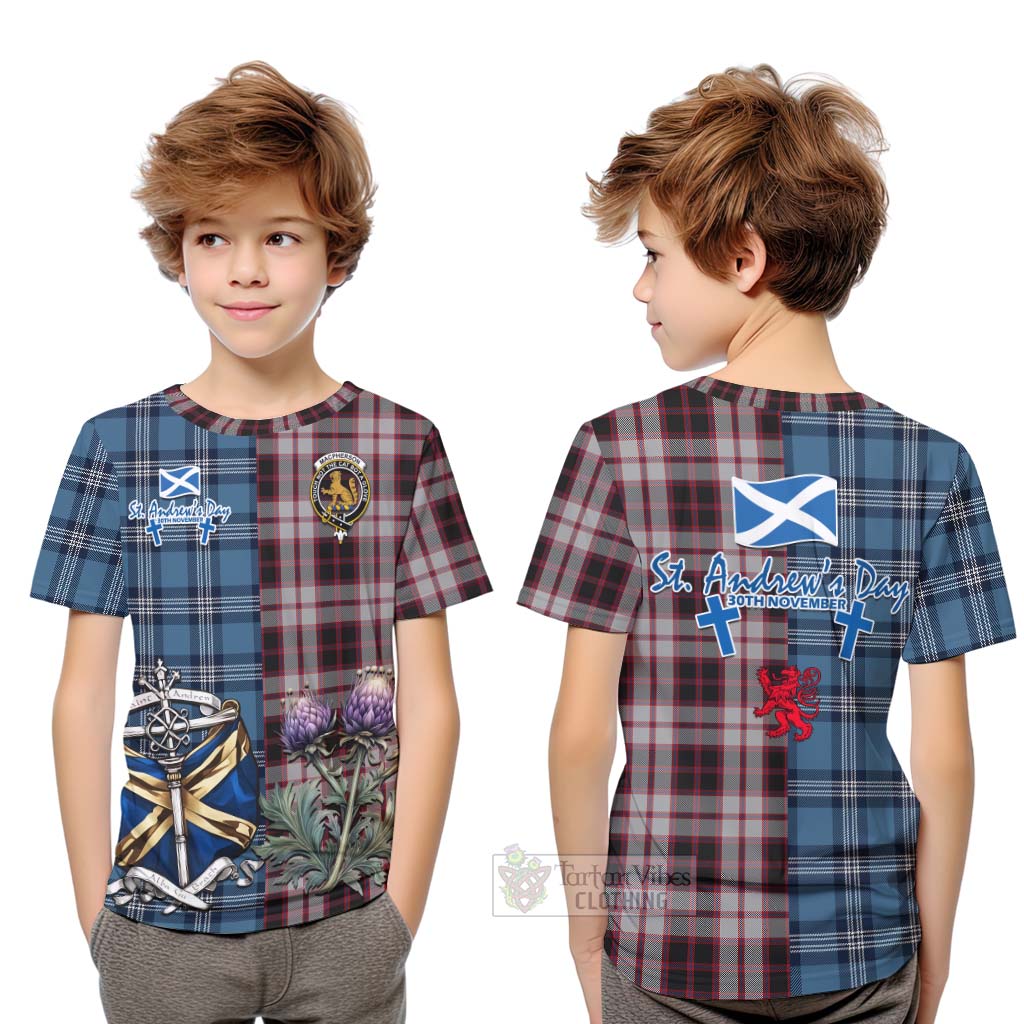 Tartan Vibes Clothing MacPherson (McPherson) Tartan Kid T-Shirt Happy St. Andrew's Day Half Tartan Style