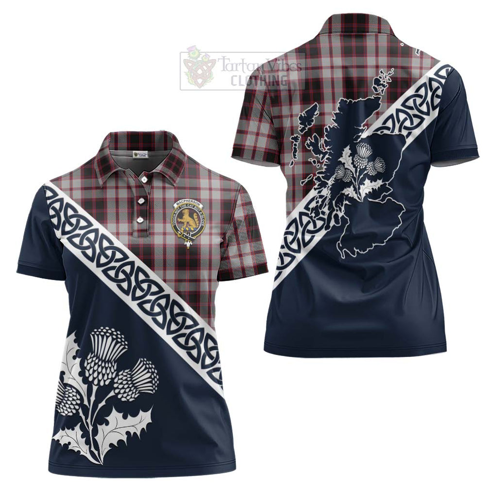 Tartan Vibes Clothing MacPherson (McPherson) Tartan Women's Polo Shirt Featuring Thistle and Scotland Map