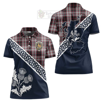 MacPherson (McPherson) Tartan Women's Polo Shirt Featuring Thistle and Scotland Map