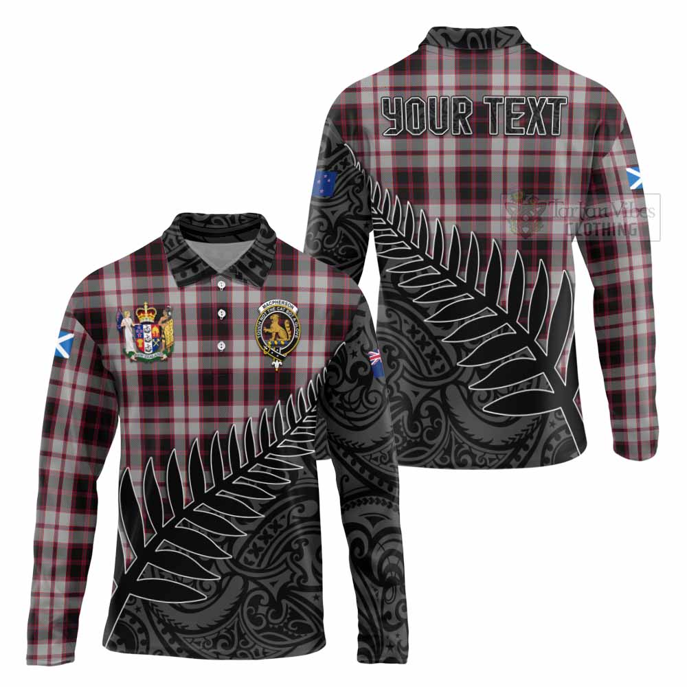 Tartan Vibes Clothing MacPherson (McPherson) Crest Tartan Long Sleeve Polo Shirt with New Zealand Silver Fern Half Style