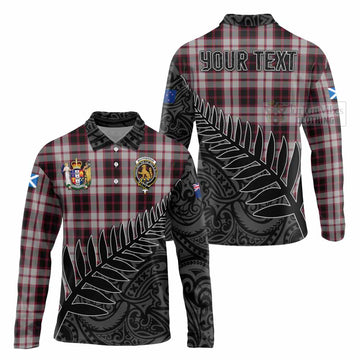 MacPherson (McPherson) Crest Tartan Long Sleeve Polo Shirt with New Zealand Silver Fern Half Style