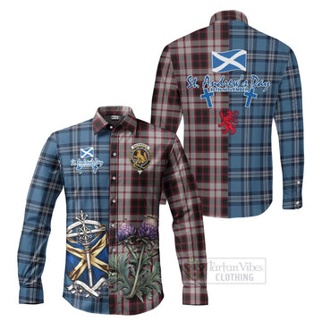 MacPherson (McPherson) Tartan Long Sleeve Button Shirt Happy St. Andrew's Day Half Tartan Style