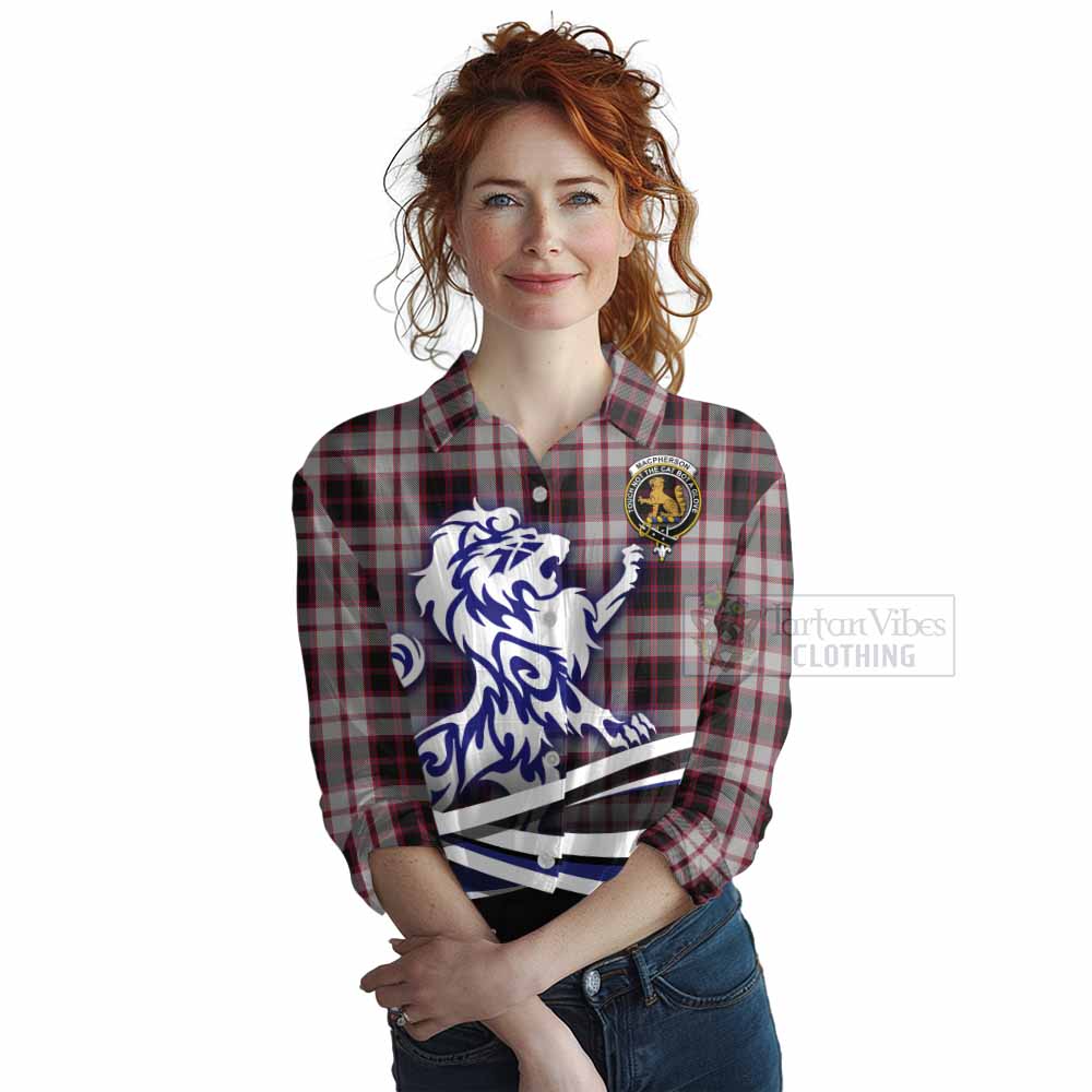 Tartan Vibes Clothing MacPherson (McPherson) Tartan Women's Casual Shirt with Alba Gu Brath Regal Lion Emblem